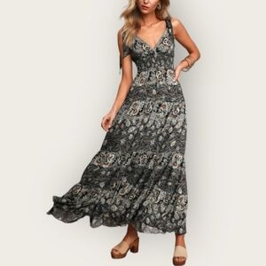 FREE PEOPLE | FP Intimately Free Let's Smock About It Black Floral Smocked Maxi